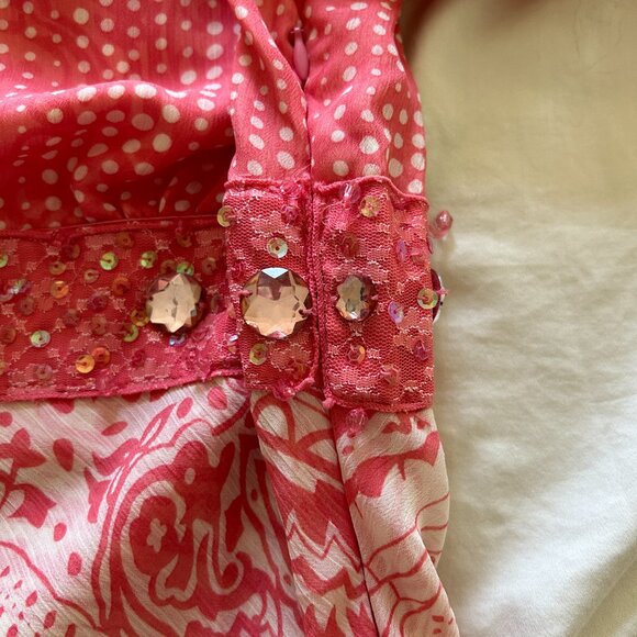 Kaelyn Max Dress Size L Peach & Cream Sequence Summer Peepholes Chest & Sleeves - Picture 10 of 16